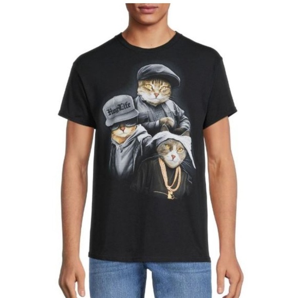 DOM Cat Rapper Trio Hug Life Black Cotton T-Shirt Size Medium Unisex - Picture 2 of 7